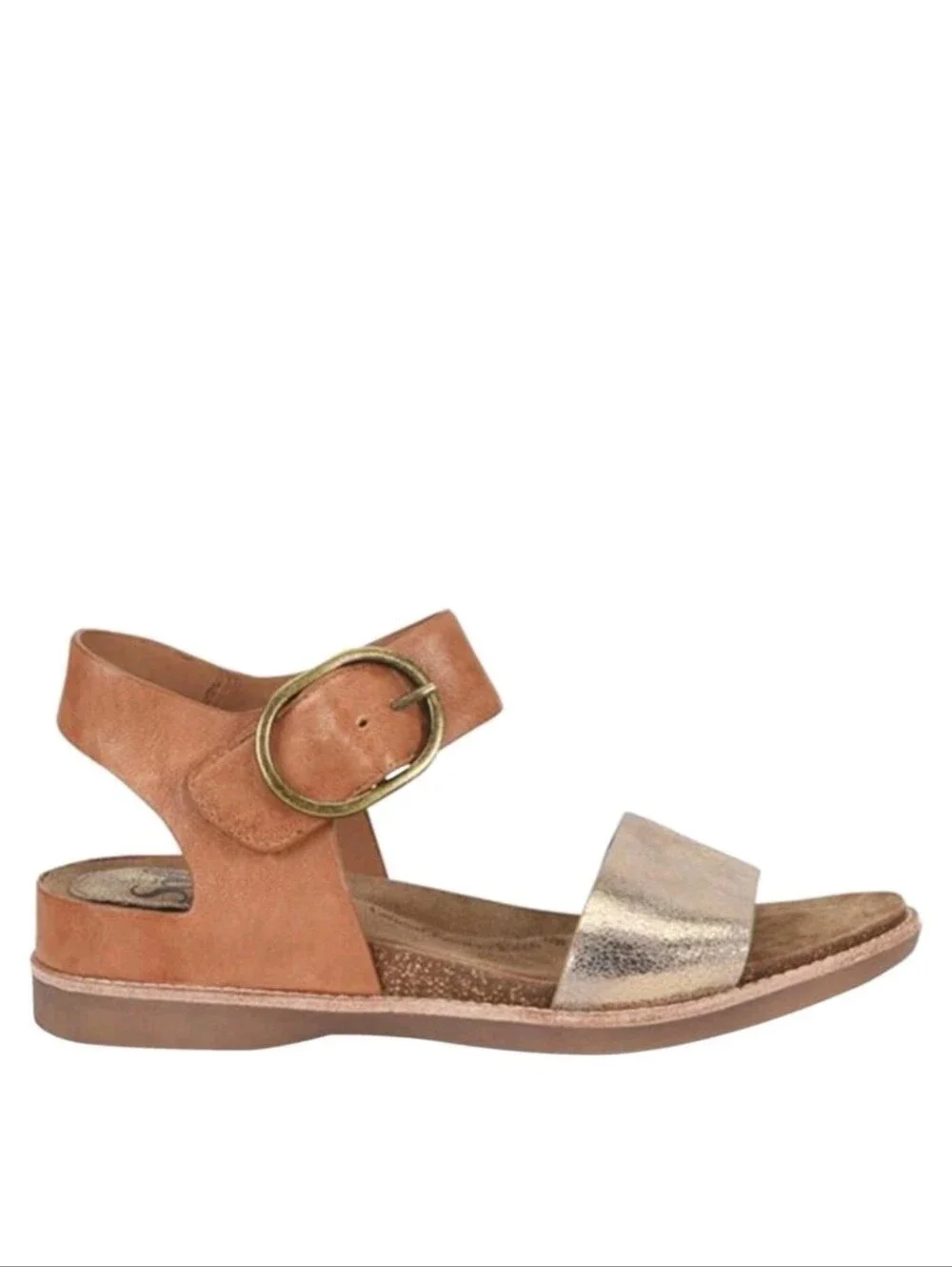 Sofft Women’s Butyery Soft Tan Leather Ankle-Strap Sandal with Gold Accent Upper